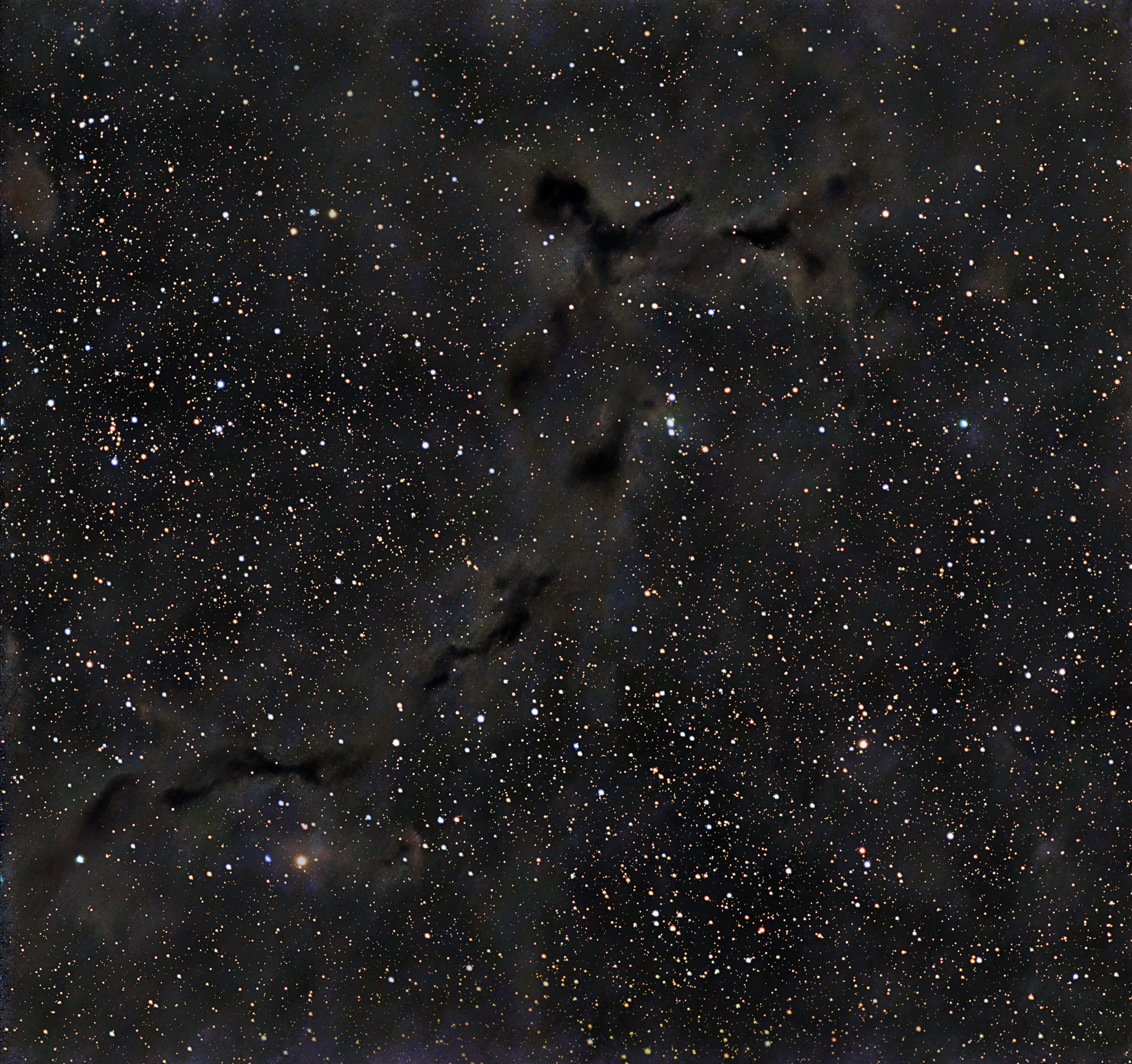 Barnard 150 is a dark nebula visible in Cepheus constellation. It is also known as the Seahorse Nebula due to its shape.